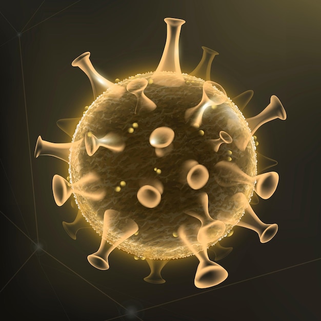 Biotechnologia komórek wirusa Covid-19 ze złotą neonową grafiką