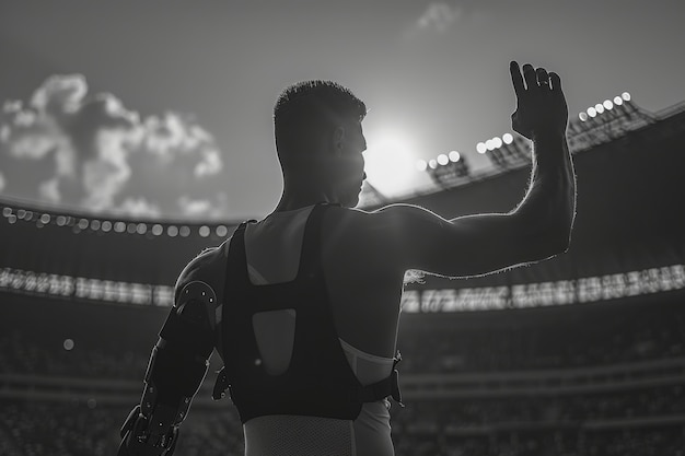 Bezpłatne zdjęcie black and white portrait of athlete competing in the paralympics championship games