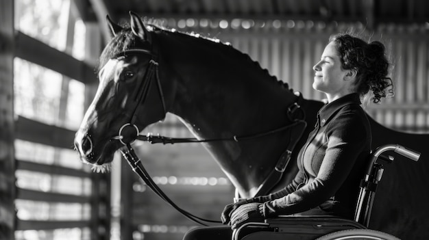 Bezpłatne zdjęcie black and white portrait of athlete competing in the paralympics championship games