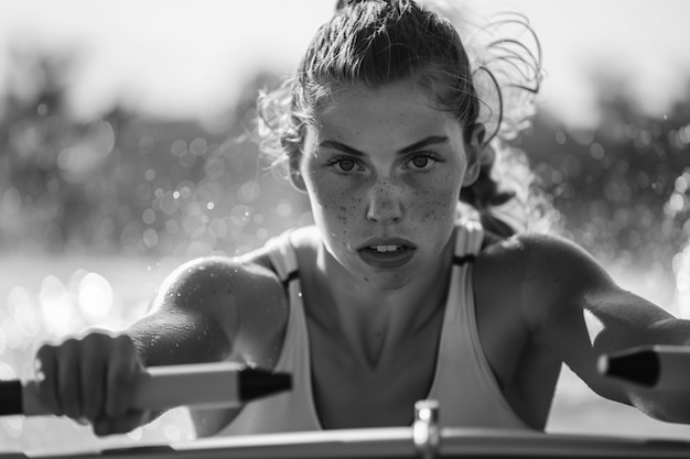 Bezpłatne zdjęcie black and white portrait of athlete participating in the olympic championship sports