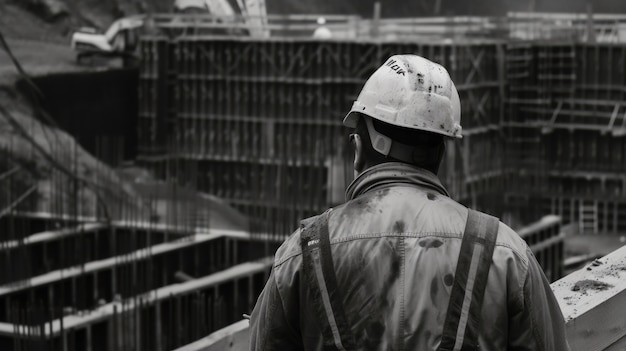 Bezpłatne zdjęcie black and white scene showcasing the life of construction workers on the site