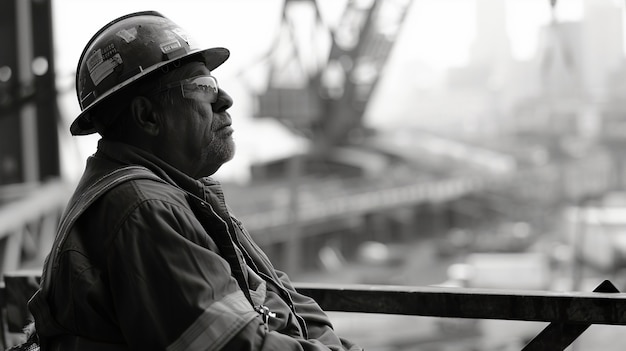 Bezpłatne zdjęcie black and white scene showcasing the life of construction workers on the site