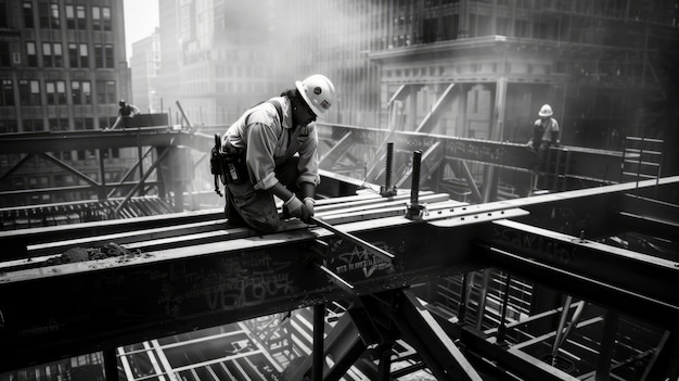 Bezpłatne zdjęcie black and white scene showcasing the life of construction workers on the site