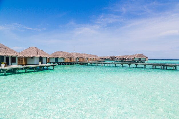 Błogie ujęcie bungalowów na pięknych Malediwach