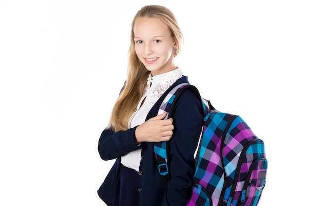 Bezpłatne zdjęcie blondynka nastolatek gotowe do szkoły