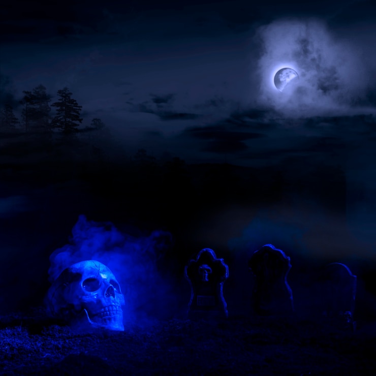 Bezpłatny plik Zdjęcie blueness headstones i czaszka na ziemi