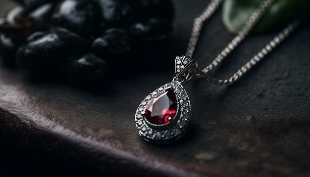 Błyszczące kamienie szlachetne na eleganckiej biżuterii odzwierciedlają piękno generowane przez sztuczną inteligencję