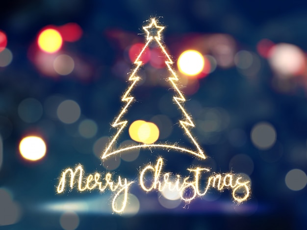 Boże Narodzenie w tle z bokeh światła i drzewa efekt blasku i piśmie