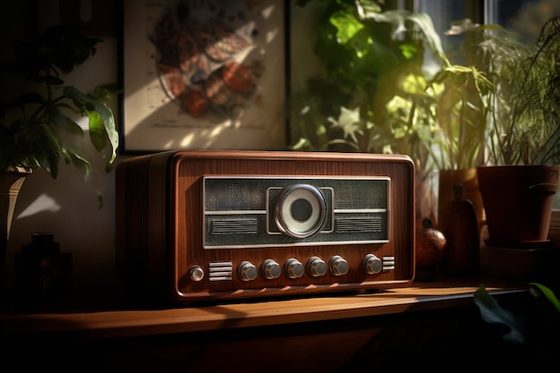 Brązowe retro elektroniczne urządzenie radiowe
