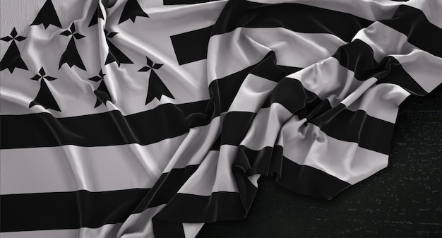 Brittany Flag Zgnieciony Na Ciemnym Tle Renderowania 3D