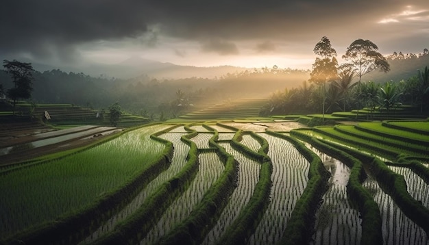 Bujne tarasowe pola ryżowe w Sa Pa wygenerowane przez sztuczną inteligencję