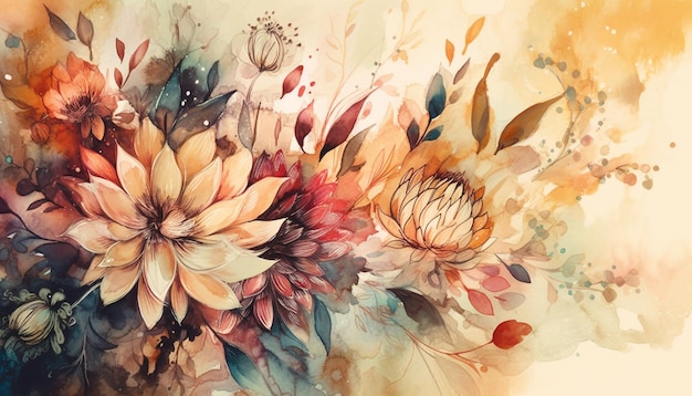 Bukiet kwiatów malowany akwarelą pęka od kreatywności generowanej przez sztuczną inteligencję