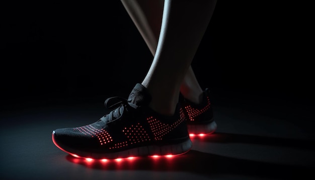 Bezpłatne zdjęcie but sportowy na stopie młodego dorosłego wygenerowany przez sztuczną inteligencję