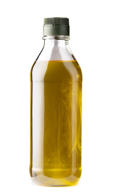 Butelka oliwy z oliwek na białym tle