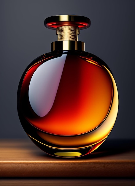 Butelka perfum z czerwoną nakrętką na górze.