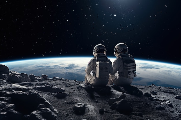 Całkowite zdjęcie astronautów noszących sprzęt