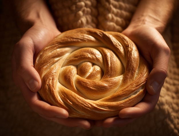 Bezpłatne zdjęcie challah na chanuckę na stole