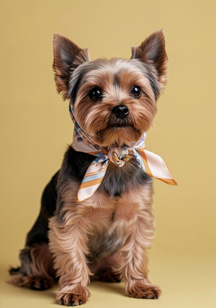 Charming yorkshire terrier puppy with scarf