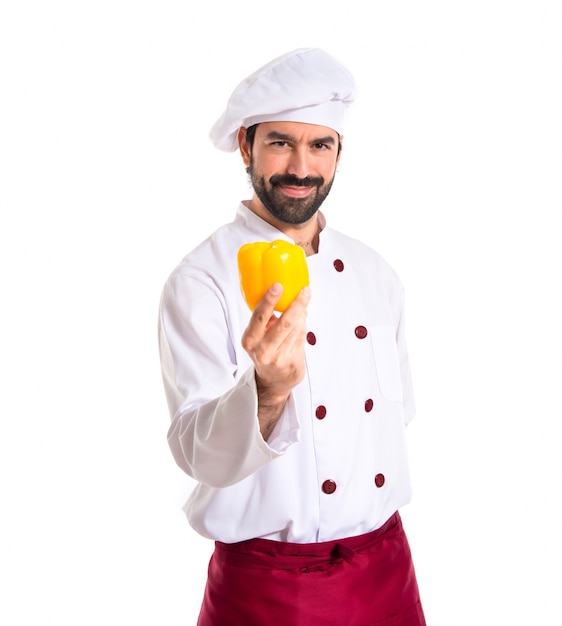 Chef Trzyma żółty Pieprz