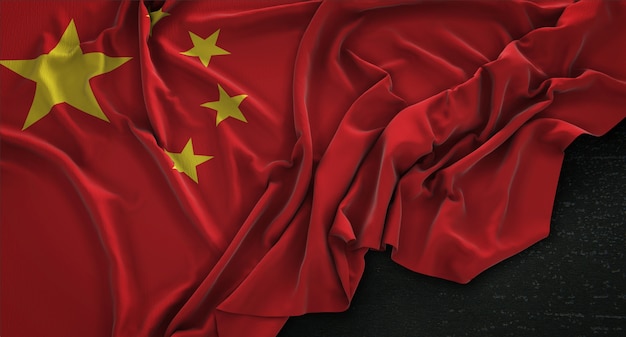 China Flag Zgnieciony Na Ciemnym Tle Renderowania 3d