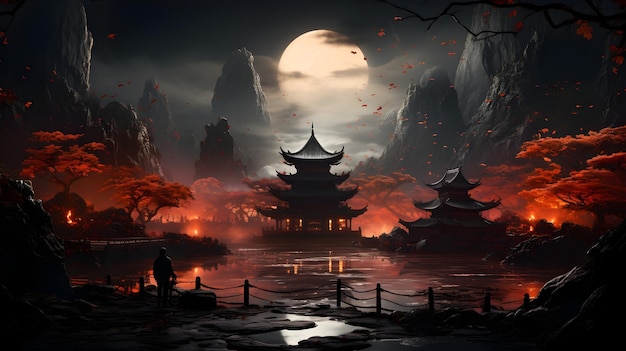 chińska orientalna świątynia fantasy