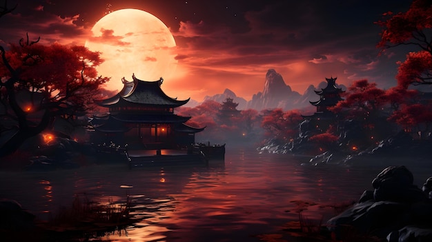chińska tradycyjna orientalna świątynia fantasy