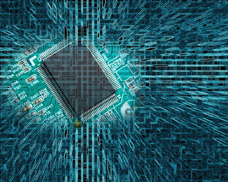 Bezpłatny plik Zdjęcie chip na płytce obwodowej na abstrakcyjnym tle technologicznym