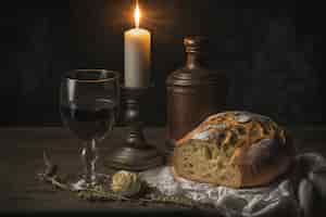 Bezpłatne zdjęcie chleb i wino do ceremonii religijnych