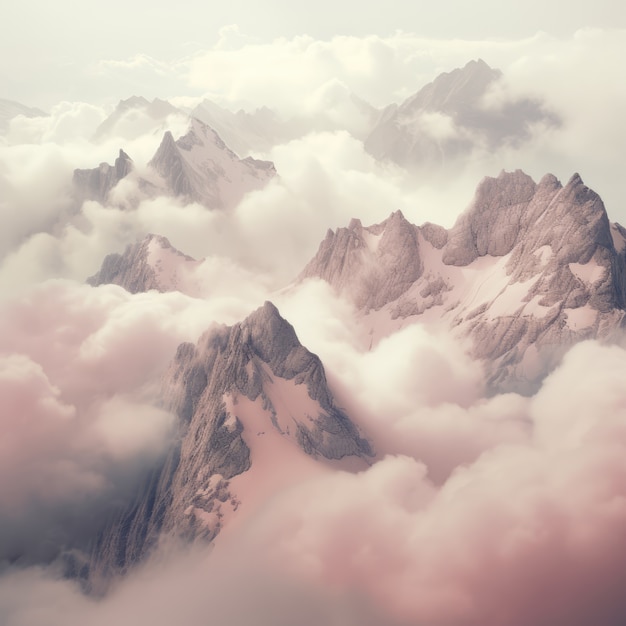 Bezpłatne zdjęcie chmury i góry w stylu fantazji