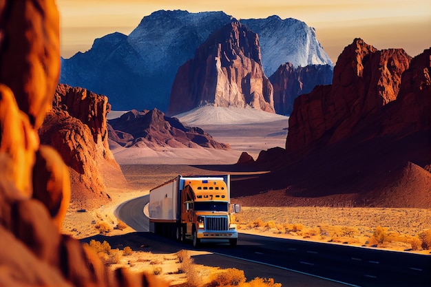 Bezpłatne zdjęcie ciężarówka do transportu górskiego na zewnątrz środek transportu natura krajobraz generatywny ai