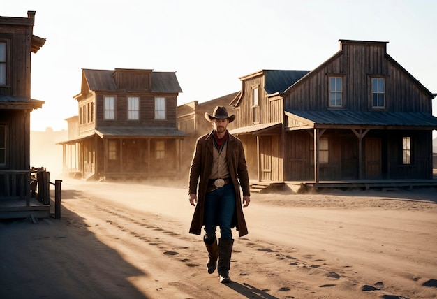 Bezpłatne zdjęcie cinematic portrait of western american cowboy with hat