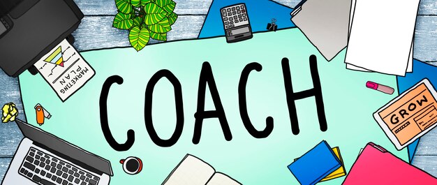 Coach Coaching Guide Instructor Leader Manager Tutor Concept