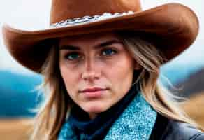 Bezpłatne zdjęcie cowboy portrait in daylight with out of focus landscape background