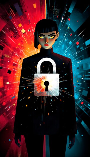 Cyberpunk woman with security lock