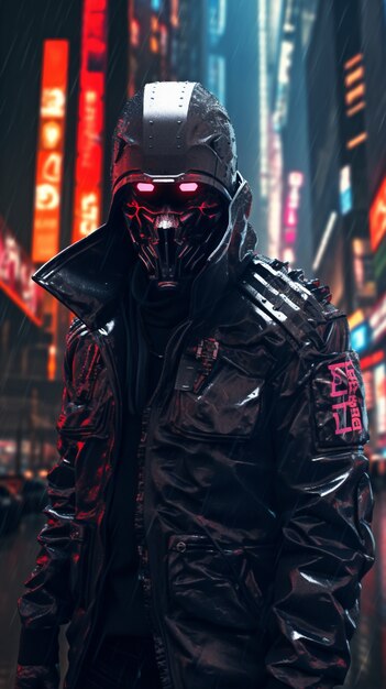 Cyberpunkowy wojownik w miejskiej scenerii