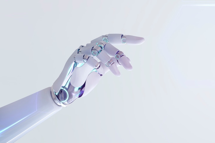Bezpłatny plik Zdjęcie cyborg wskazujący palcem dłoni, technologia sztucznej inteligencji