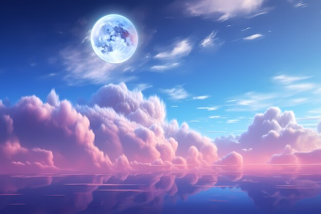 Cyfrowa tapeta z księżycem i chmurami