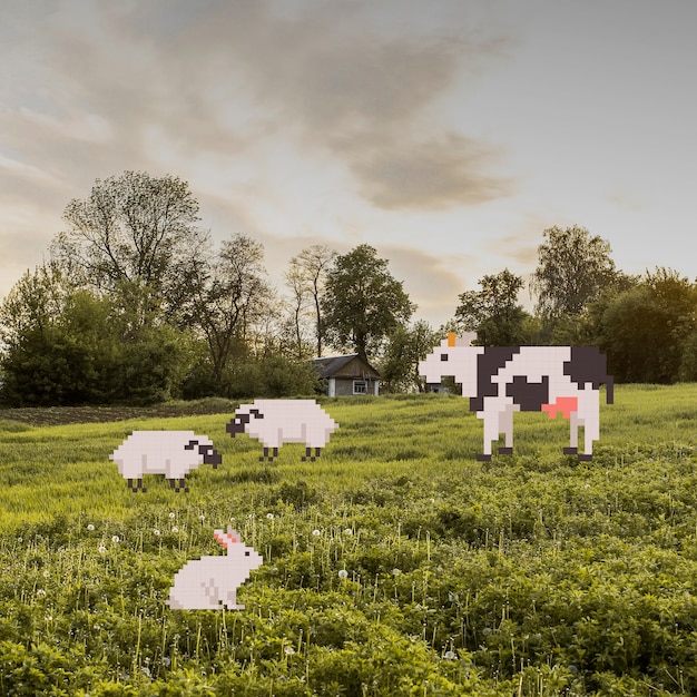 Bezpłatne zdjęcie cyfrowy efekt sztuki pikselowej zwierząt