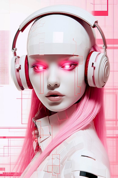 Cyfrowy portret artystyczny osoby słuchającej muzyki w słuchawkach