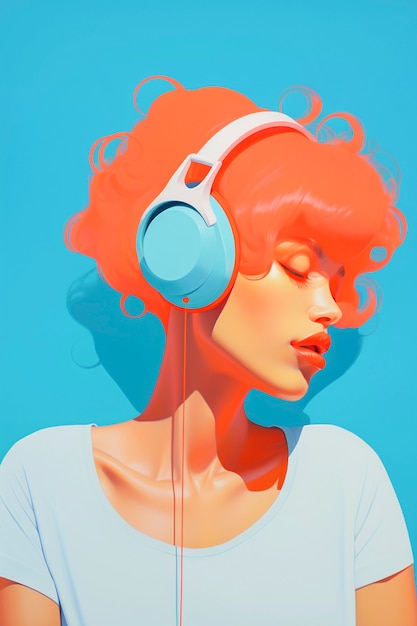 Cyfrowy Portret Artystyczny Osoby Słuchającej Muzyki W Słuchawkach