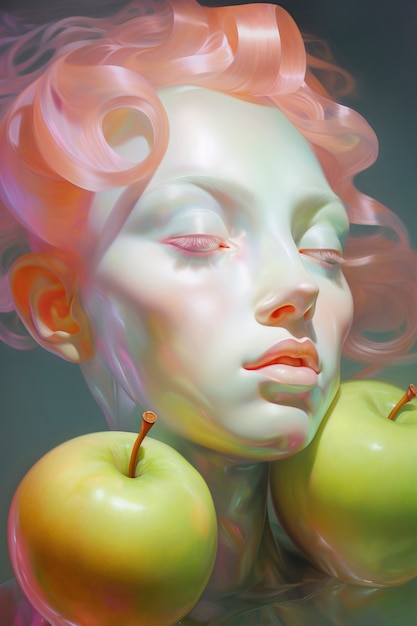 Bezpłatne zdjęcie cyfrowy portret z jabłkami