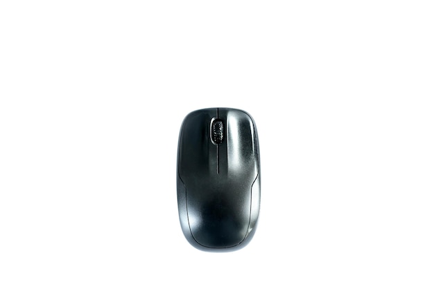 Czarna bezprzewodowa mysz komputerowa na białym tle izoluj