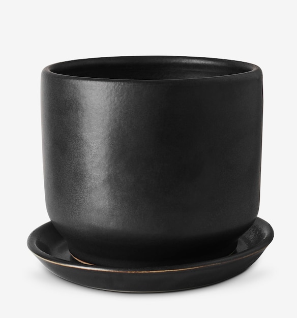 Czarna ceramiczna doniczka ze spodkiem
