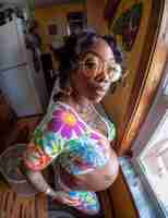 Bezpłatne zdjęcie czarne kobiety w ciąży pozują.