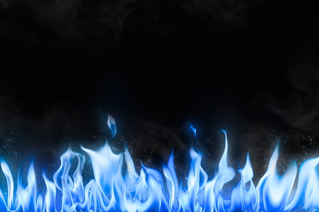 Czarne tło płomienia, niebieska granica realistyczny obraz ognia