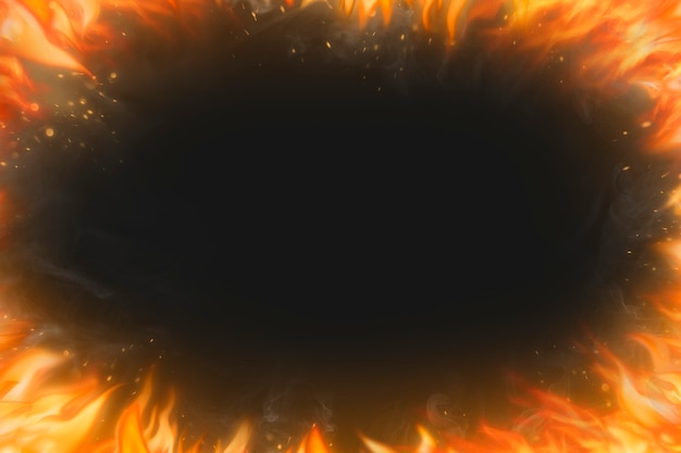 Czarne tło płomienia, rama realistyczny obraz ognia