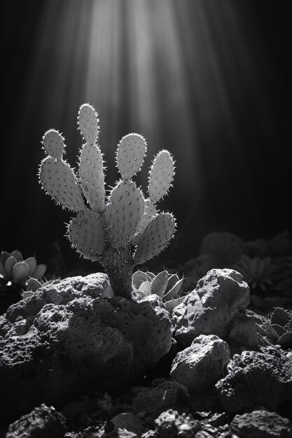 Czarno-białe kaktusy pustynne