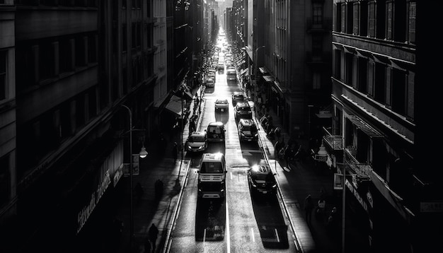 Bezpłatne zdjęcie czarno-białe zdjęcie ulicy z jadącymi po niej samochodami.