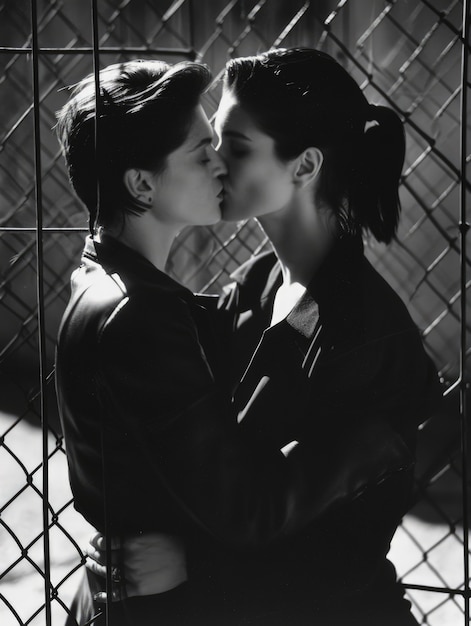 Czarno-biały całujący portret pary