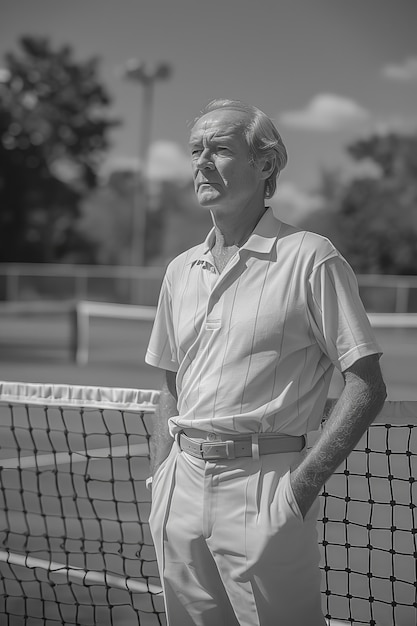 Czarno-biały portret profesjonalnego tenisisty